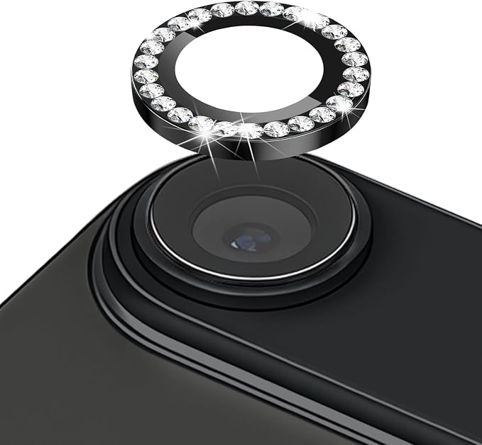 ShinKin Camera Lens Protector for iPhone Air (6.5 inches), Glitter Camera Cover, 9H Tempered Glass Individual Metal Ring Camera Protector for iPhone 17 Air (Diamond - Black)
