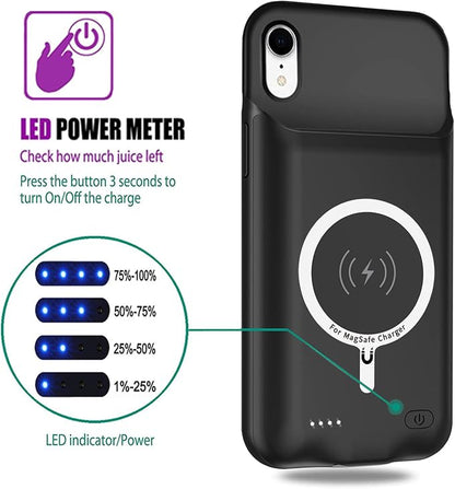 Battery Wireless Charging Case for iPhone XR, 10000mAh High Capacity Portable Rechargeable Protective Case Wireless Charging Compatible with iPhone XR (6.1 inch) Extended Battery Charger Cover (Black)