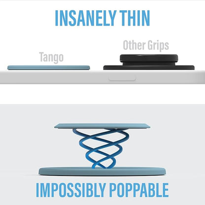 Tango Ultra Thin Grip for MagSafe: One Hand Open, Stand, 10x Expandable, Space Grade Steel, Removable for Wireless Charging. Half The Thickness, Twice The Fidget - Grey Blue