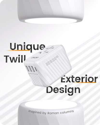 LENCENT Universal Travel Power Adapter, International AC Plug Adaptor | with 3 USB A Ports 1 Type C PD Wall Charger Worldwide Travel Essentials for US to EU UK Ireland Australia (Type C/G/A/I)White