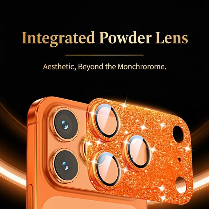 Glitter Bling Ring Camera Lens Protector cover for iPhone 17 Pro Max Women, 9H Hardness Tempered Glass Lens Protector, Anti-Scratch, Cosmic Orange (orange)