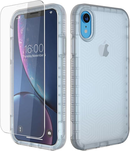 Diverbox for iPhone XR Case [Tempered Glass Screen Protector] [Shockproof] [Dropproof] Heavy Duty Protection Phone Case Cover for Apple iPhone XR Clear