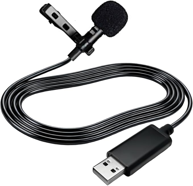 USB Type-A Microphone Lavalier Lapel Clip on Mic with 6.7ft Cable for Laptop Computer PC, Streaming Conferencing,Interview, Singing, Skype, MSN, Audio Video Recording,Clear & Natural Sound,Black