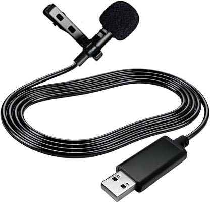 USB Type-A Microphone Lavalier Lapel Clip on Mic with 6.7ft Cable for Laptop Computer PC, Streaming Conferencing,Interview, Singing, Skype, MSN, Audio Video Recording,Clear & Natural Sound,Black