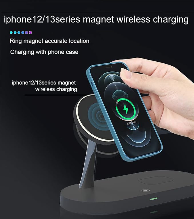 5 in 1 Magnetic Wireless Charging Stand, 15W Fast Mag-Safe Charging Station ，Design for iPhone 15/14/13/12 Series, iWatch 7/SE/6/5/4/3/2, Airpods 3/2/Pro