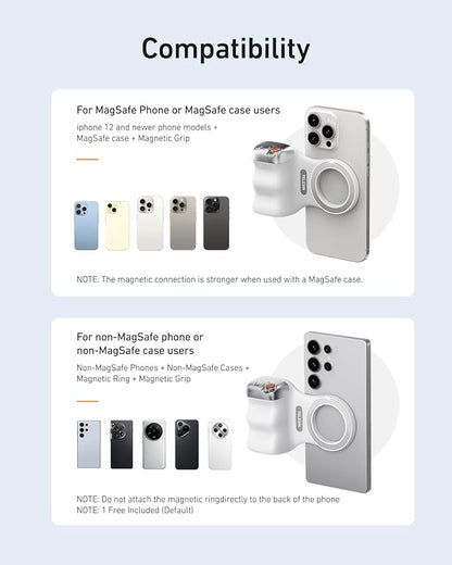 TELESIN Magnetic Phone Camera Grip for iPhone/Android Fun Shot with Detachable Wireless Shutter Remote - Official Certification - 1/4" Tripod Screw - Comfort Ergonomic Camera Grip Handle Holder