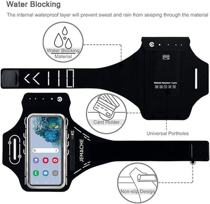 JEMACHE Armband for Samsung Galaxy S26 S25 S24 S23 S22 Ultra/Plus/FE, Gym Running Workouts Arm Band with Earbuds Holder (Black)