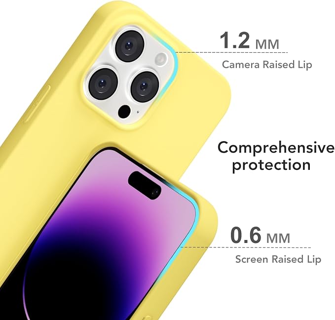 for iPhone 14 Pro Max Case Silicone Compatible with Magsafe Case, Ultra Slim Thin Magnetic Phone Cases Mag Safe, Cute Soft Rubber Gel TPU Matte Plain Wireless Charging Cover for Women, Yellow