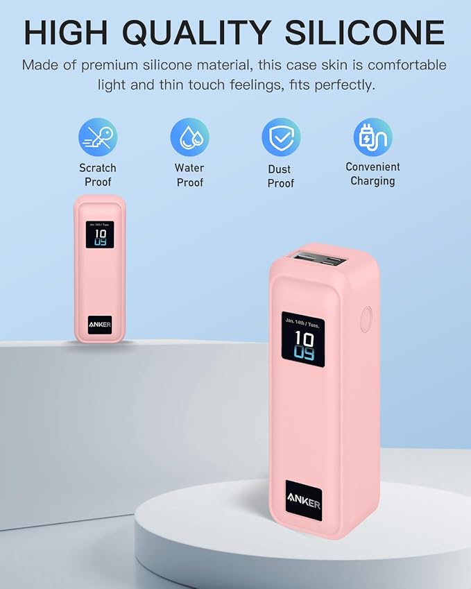 Silicone Case for Anker Prime Power Bank 220W 100mAh,Soft Silicone Protective Cover for Anker Prime Power Bank,Shockproof,Fall-Resistant,Pink