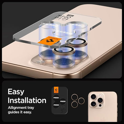 Spigen Camera Lens Screen Protector [GlasTR EZ Fit Optik Pro] Designed for iPhone 16 Pro Max/iPhone 16 Pro [Case Friendly] - Desert Titanium [2 Pack]