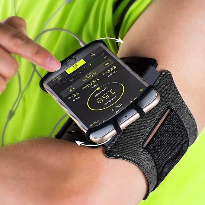 VUP Running Armband 360°Rotatable for iPhone 17/16/15/14/13/Pro Max/Pro/Mini/12/11/SE/Xs/XR/X/8/7/Plus, Fits All 4-6.7 Inch Smartphones, with Key Holder Phone Armband for Running Hiking Biking (Black)