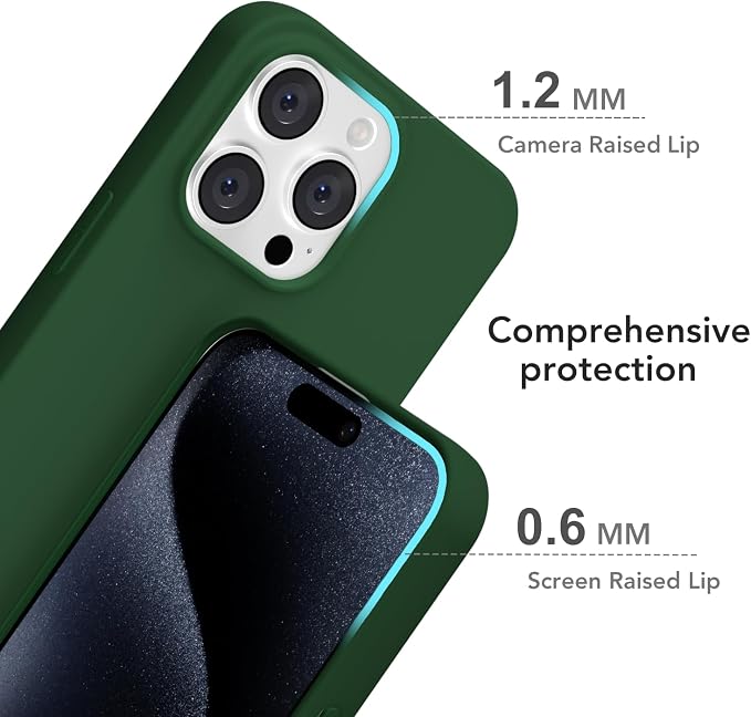 for iPhone 15 Pro Case Silicone Compatible with Magsafe Case, Ultra Slim Thin Magnetic Phone Cases Mag Safe, Cute Soft Rubber Gel TPU Matte Plain Wireless Charging Cover for Women, Dark Green
