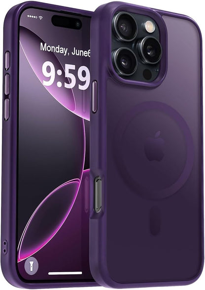 MOCCA Strong Magnetic for iPhone 16 Pro Phone Case, [Compatible with Magsafe][16FT Mil-Grade Drop Protection] Slim Thin Translucent Matte Protective Cover Case for iPhone 16 Pro Case, Deep Purple