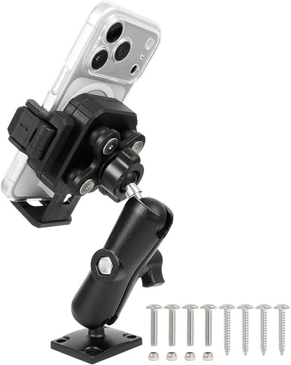 Universal Phone Mount Holder for Car, Truck, Boat - Vibration Dampener, Aluminum AMPS Square Base, Medium Arm, 1s Quick Lock/Release, Camera Friendly, Fits 4.7-7.2" Smartphones
