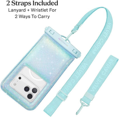 VELVET CAVIAR Waterproof Phone Pouch with Lanyard | IP68 Floating Case for iPhone & All Phones | Dry Bag for Snorkeling, Beach, Kayaking | Travel & Cruise Essentials for Women (Blue Mermaid Glitter)