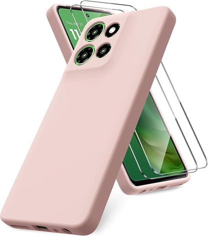 Case for Motorola Moto G Power (2025), 2 Pack Tempered Glass Screen Protectors, Soft TPU Silicone Shockproof Case-Pink