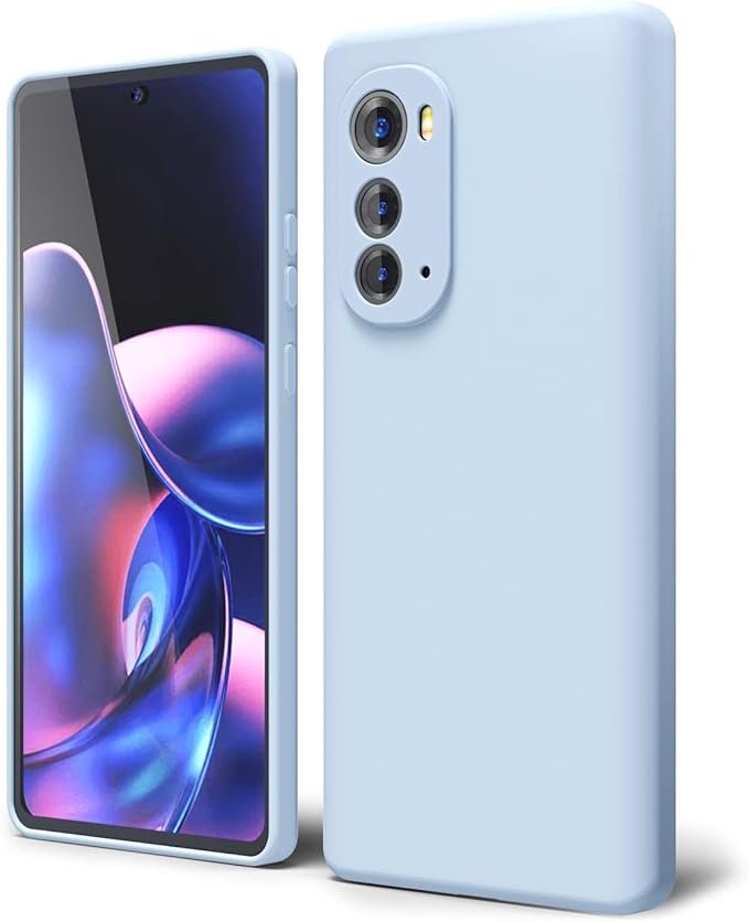 oakxco for Motorola Edge 2022 Phone Case Liquid Silicone, Cute Thin Slim Soft Rubber TPU Plain Smooth Gel Cover for Women Girl Aesthetic, Matte Solid Protective & Shockproof, Aqua Sky Baby Light Blue