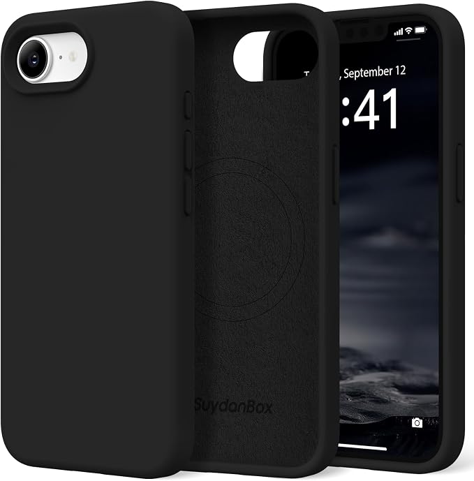 Magnetic for iPhone 17e/iPhone 16e Case, Compatible with MagSafe, [Soft Anti-Scratch Microfiber Lining] Slim Silicone Shockproof Protective Phone Case for iPhone 17e/16e 6.1", Black