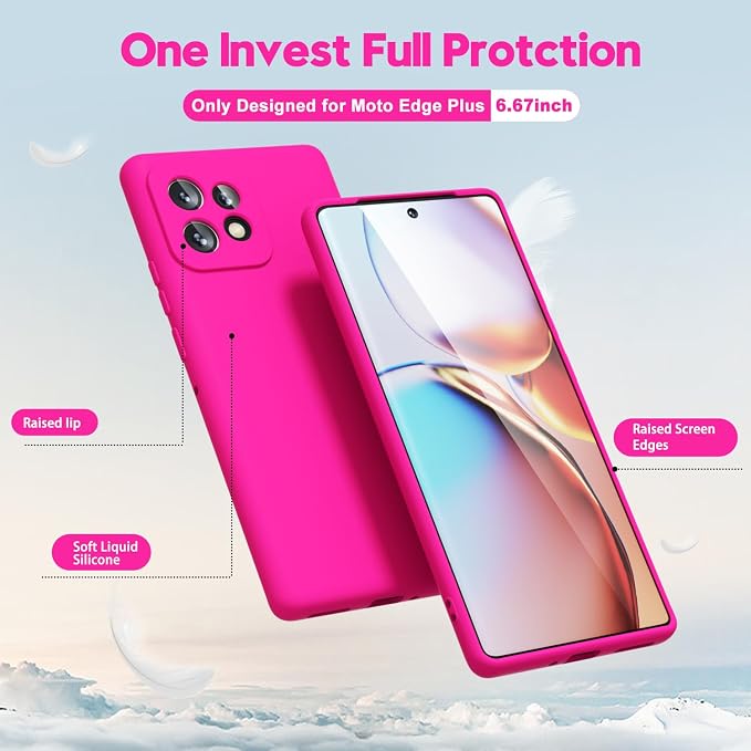 oakxco for Motorola Moto Edge Plus 2023 Case Silicone, Thin Slim Grip Soft Rubber Gel Protective Phone Case for Women, Matte Plain Bright Color Aesthetic Girly Case with Camera Cover, Neon Hot Pink