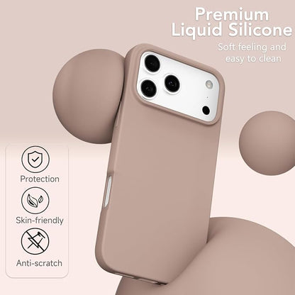 for iPhone 17 Pro Case Silicone Compatible with Magsafe Case, Ultra Slim Thin Magnetic Phone Cases Mag Safe, Cute Soft Rubber Gel TPU Matte Plain Wireless Charging Cover for Women, Brown