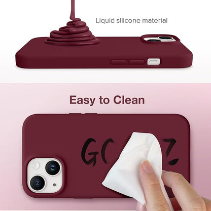 GONEZ Magnetic for iPhone 14 Case, Compatible with Magsafe, with Screen Protector + Camera Protector, Anti-Scratch Microfiber Lining, Liquid Silicone Shockproof Protective Phone Case, Maroon