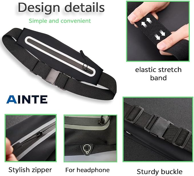 Slim Running Belt Fanny Pack for Women Men,Running phone holder,Running Waist Pouch bag for Workout Jogging,Money belt,Runner Gear Accessories(Black)