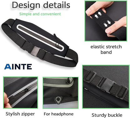 Slim Running Belt Fanny Pack for Women Men,Running phone holder,Running Waist Pouch bag for Workout Jogging,Money belt,Runner Gear Accessories(Black)