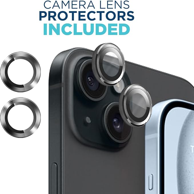 Tech Armor 3 Pack for Apple iPhone 15 Plus Screen Protector Glass Tempered Phone 6.7 inch - Ballistic, Case Friendly, Easy Install, Sensor Protection, HD, 9H Hardness, + Bonus Camera Lens Protectors