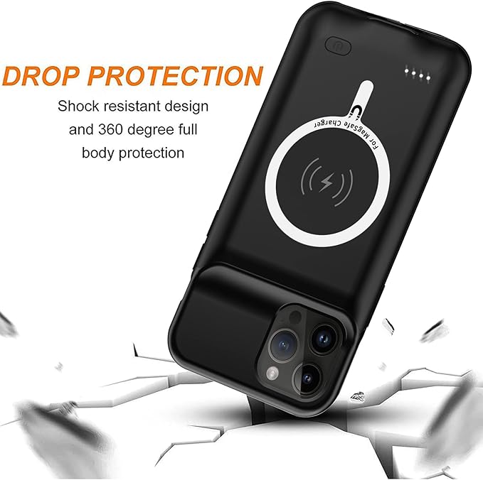 Battery Case for iPhone 12/12 Pro,Upgraded 10000mAh Rechargeable Portable Protective Extended Charger Cover Wireless Charging Compatible with iPhone 12/12 Pro (6.1 inch) Charger Case & Carplay (Black)