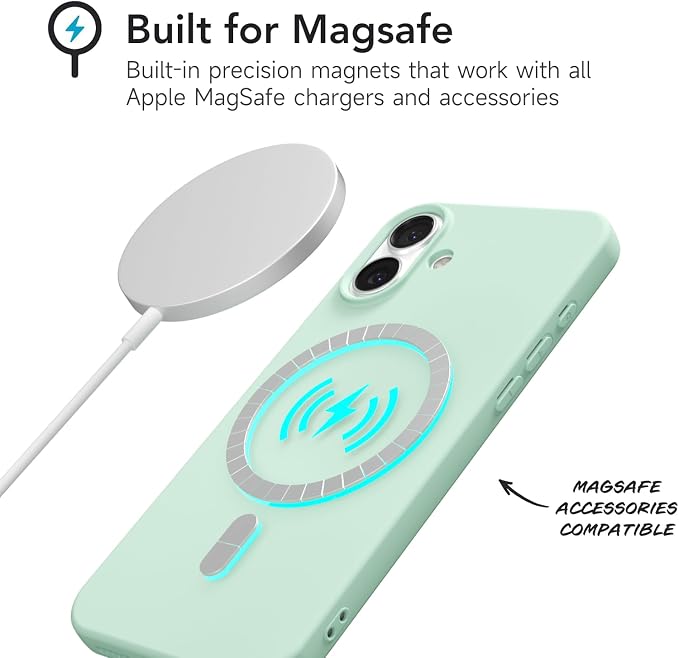 for iPhone 17 Case Silicone Compatible with Magsafe Case, Ultra Slim Thin Magnetic Phone Cases Mag Safe, Cute Soft Rubber Gel TPU Matte Plain Wireless Charging Cover for Women, Mint Green