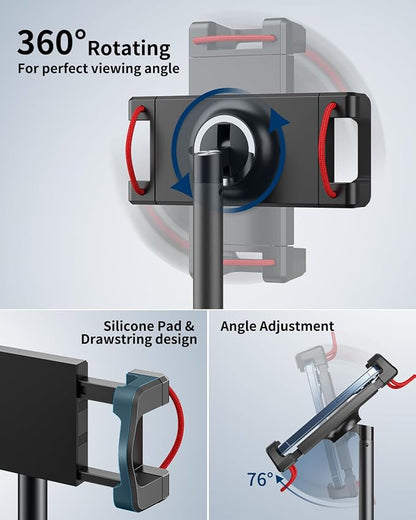 SAIJI Tablet Stand Holder, Extra-Height Adjustable Kindle Stand, 360 Degree Rotating iPad Holder, Aluminum Alloy Cradle Mount Dock for 4.7"-15.6" iPhone, Samsung, Tablets, Portable Monitor (Black)