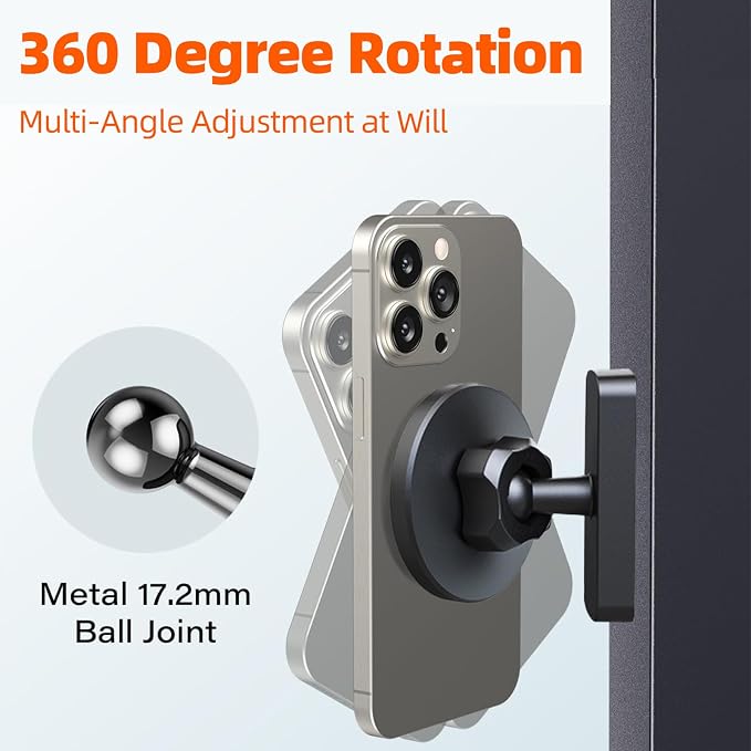 Magnetic Phone Holder for Gym - 360° Adjustable Alloy Base with N52 Magnets Both Sides, Compatible with MagSafe iPhone 12 13 14 15 16 & Android, Smartphone Mount for Metal Surfaces