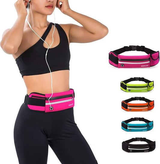 Jueachy Running Belts for Women Waterproof Fanny Pack Running Waist Pouch Phone holder Adjustable Sports Money Belt with Headphone Port