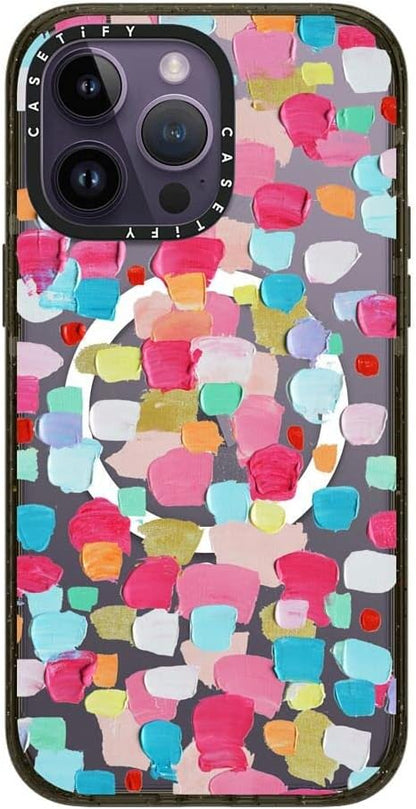 CASETiFY Impact iPhone 14 Pro Max Case [4X Military Grade Drop Tested / 8.2ft Drop Protection/Compatible with Magsafe] - Magenta Confetti - Glossy Black