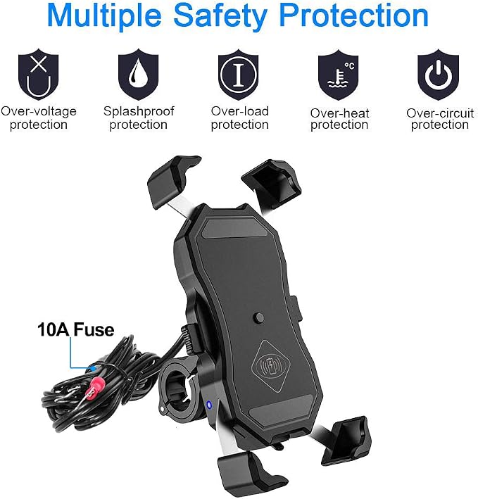 iMESTOU Motorcycle Wireless 15W Qi/USB Quick Charger 3.0 Phone Holder 2 in 1 Mount on 22-32mm Handlebar or Rear-View Mirror Fast Charging for 3.5-6.8 inch Cellphones