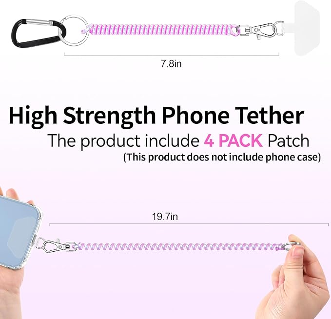 Doormoon Phone Lanyard Leash with 4 Patch, 2* Phone Tether, 4* Phone Tether Tab, 1* Carabiner for Climbing Outdoor Hiking Cycling Skiing Compatible for Smartphones Keys, PearlWhite; PearlBlue