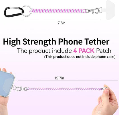 Doormoon Phone Lanyard Leash with 4 Patch, 2* Phone Tether, 4* Phone Tether Tab, 1* Carabiner for Climbing Outdoor Hiking Cycling Skiing Compatible for Smartphones Keys, PearlWhite; PearlBlue