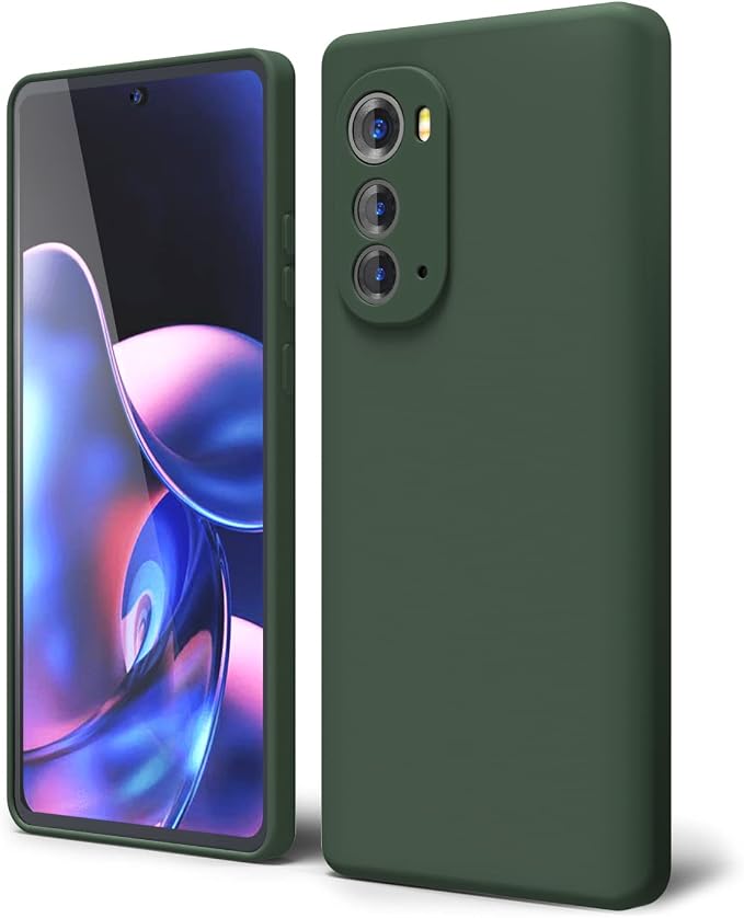 oakxco for Motorola Edge 2022 Phone Case Liquid Silicone Grip, Cute Thin Slim Soft Rubber TPU Plain Smooth Gel Cover for Women Girl Aesthetic, Matte Solid Protective & Shockproof, Dark Forest Green