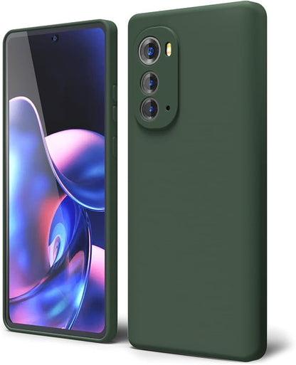 oakxco for Motorola Edge 2022 Phone Case Liquid Silicone Grip, Cute Thin Slim Soft Rubber TPU Plain Smooth Gel Cover for Women Girl Aesthetic, Matte Solid Protective & Shockproof, Dark Forest Green