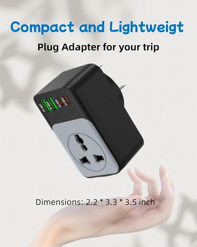UK Adapters for Travel, COOFINE 65W 5 in 1 Type G Travel Adapter with 2 PD USB C 2 USB Ports, UK Travel Plug Adater for US to UK Hongkong Dubai, Worldwide Travel Essentials