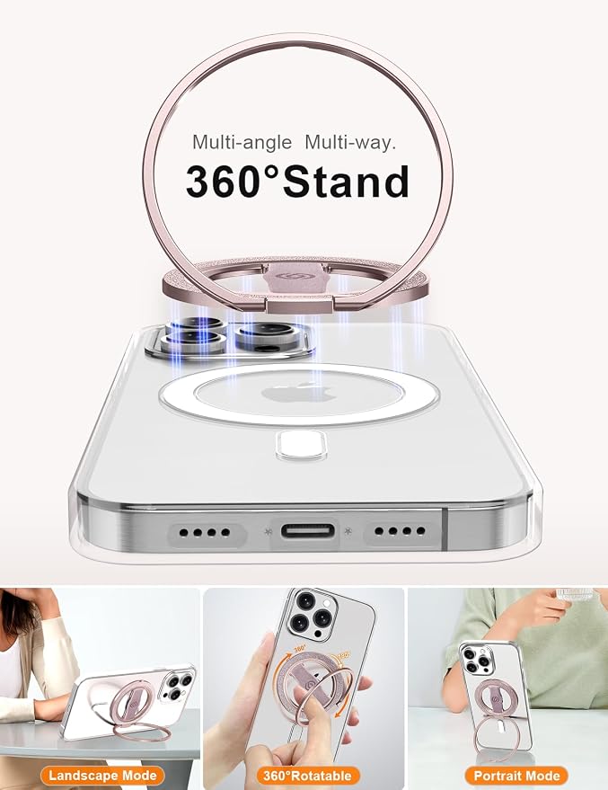 [Stylish Twinkle] EWA MagOne for Magsafe Phone Grip Kickstand [Replaceable Elastic Finger Loop], Mag Safe Ring Holder Stand, Magnetic Phone Accessories for iPhone 17,16,15,14,13,12-(Rose Gold)