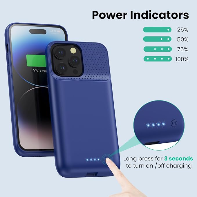 Battery Case for iPhone 14Plus/14Pro Max/13Pro Max,Powerful 8600mAh Portable Protective Charging Case,Rechargeable Extended Battery Charger Case for iPhone 13Pro Max/14Plus/14Pro Max(6.7 Inch),Blue