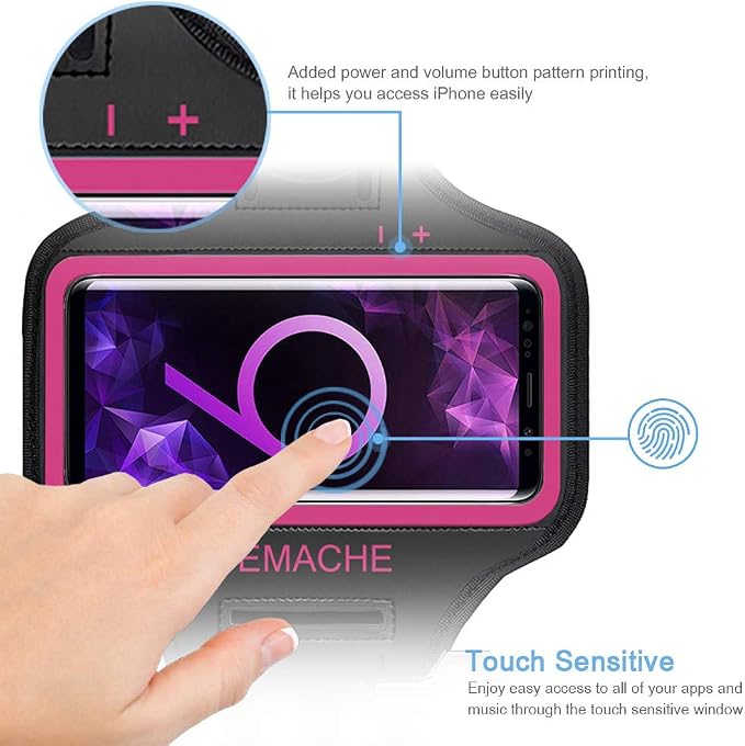 Galaxy S10+ S9+ S8+ Armband, JEMACHE Gym Running Workouts Arm Band for Samsung Galaxy S10 Plus/S9 Plus/S8 Plus with Key Holder (Rosy)