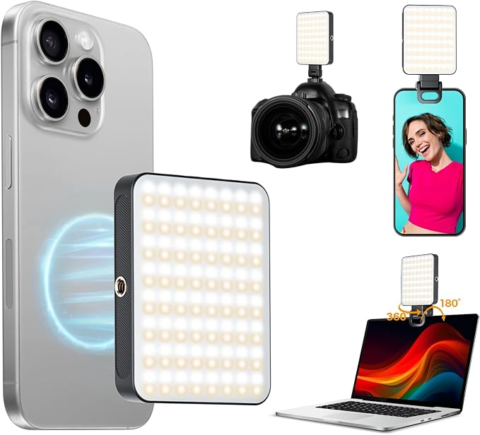 Magnetic Selfie Light for Cell Phone, gliship 128 Led Selfie Light Compatible with Magsafe Rechargeable Portable Clip Fill Light with 3 Lights Modes for Phone Camera Laptop Camera