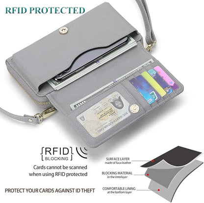 Peacocktion Crossbody Bags for Women RFID Wristlet Wallets Travel Vegan Leather Small Clutch Purses with Phone Pocket Zipper