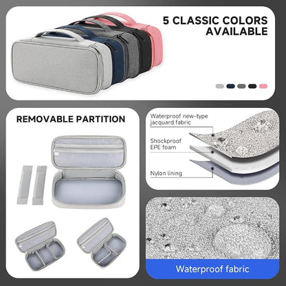Teskyer Tech Organizer Pouch with Handle, Grey | Water-Resistant Fabric, Adjustable Dividers, Multiple Compartments, Protective Lining, Travel and Office Use