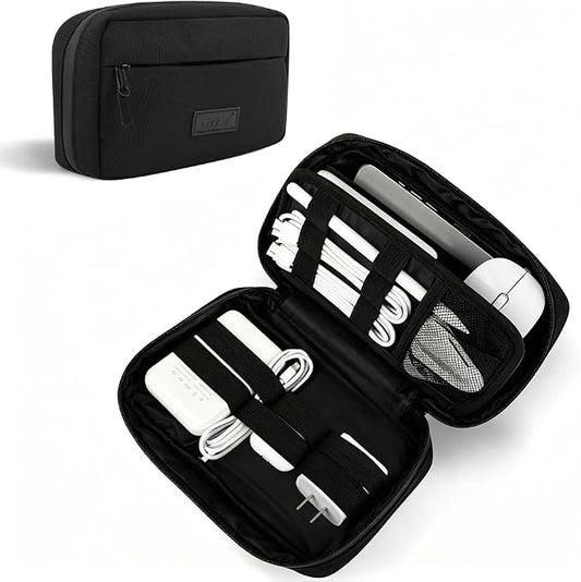 GOX Cable Organizer Travel Bag, Water Resistant Electronic Accessories Case, All-in-One Tech Storage Pouch for Chargers, Cords, Batteries,Phone, Hard Drive & Power Bank, Black