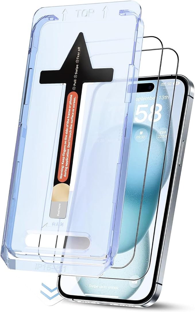 for iPhone 16 Screen Protector, Military Grade Shatterproof 9H+ Tempered Glass, Auto Dust-Removal Installation, Full Coverage, HD Clear, Anti-Scratch, Anti-Fingerprint, No Bubble