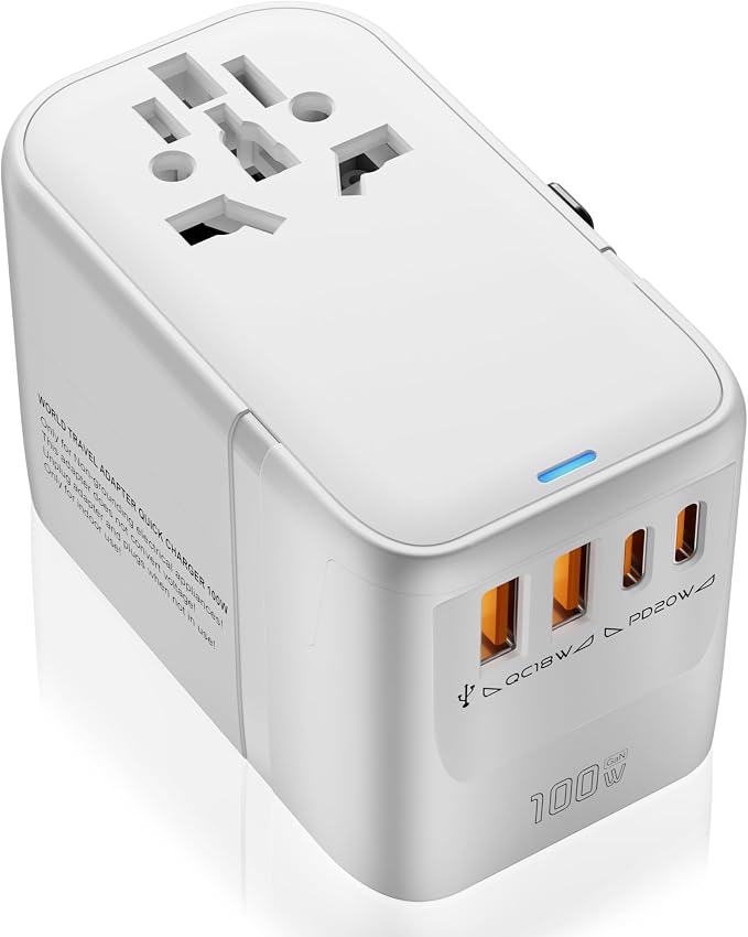 New Universal Travel Adapter GaN 100W,International Power Adapter with 5 USB(3 USB C) Charging Ports, Travel Worldwide Plug Adapter, Outlet Wall Charger for Europe UK EU AUS (Type C/G/A/I)