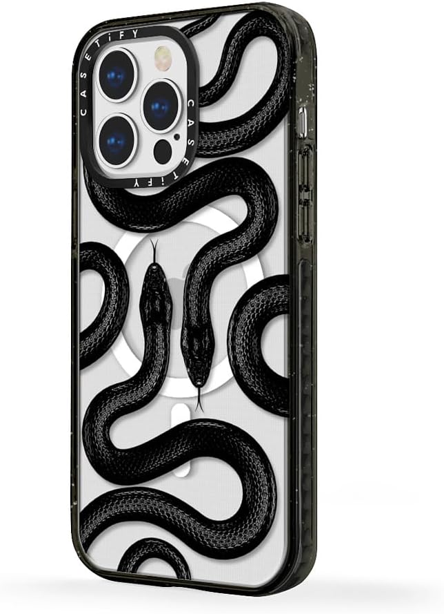 CASETiFY Impact Case for iPhone 13 Pro Compatible with Magsafe - Black Kingsnake - Clear Black